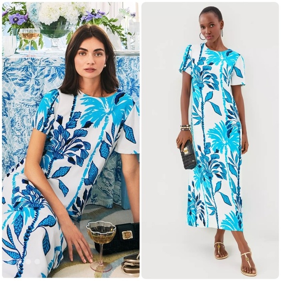 Lilly Pulitzer Dresses & Skirts - New! Lilly Pulitzer Charlee Blue Floral Maxi Dress Coconut Oversized 🩵 size 00
